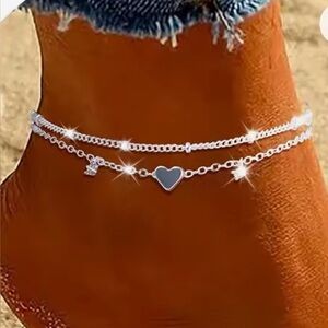 925 silver plated Double-Layer Heart Anklet